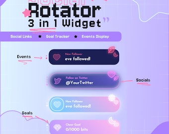 Events + Social Rotator Widget for StreamElements | 3-in-1 Twitch Overlay | Goals, Events & Socials | Kawaii Pastel