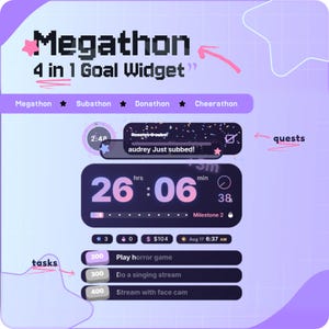 Megathon 4-in-1 StreamElements Widget | Twitch Timer & Goal Tracker for Subathon • Donathon • Cheerathon