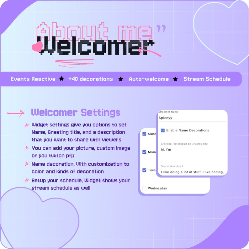 Widget de bienvenue « À propos de moi » pour StreamElements | Popup réactif aux événements | Déclenchement automatique + commande de chat | Twitch et OBS image 2