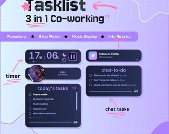 Widget de lista de tarefas 3 em 1 para StreamElements → Temporizador Pomodoro e cronômetro para coworking • Lista de tarefas • Exibição de música
