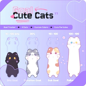 Cats Goal Widget for StreamElements | Kawaii Cat Goal Tracker | Twitch &OBS | Bits • Subs • Donations