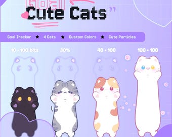 Cats Goal Widget for StreamElements | Kawaii Cat Goal Tracker | Twitch &OBS | Bits • Subs • Donations
