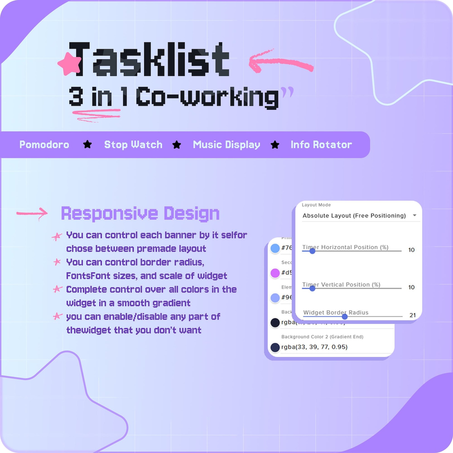 Work Hard Widget Tasklist 3-in-1 Widget for Streamelements → Co-working Pomodoro ...