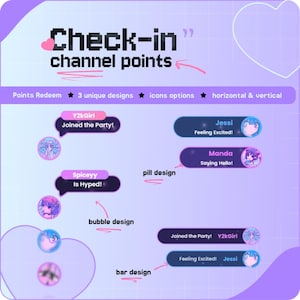 Check-inwidget voor StreamElements | Twitch-kanaalpunten inwisselen overlay | Kawaii | Bubbel + pil + compacte ontwerpen
