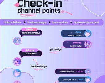 Check-In Widget for StreamElements | Twitch Channel Points Redeem Overlay | Kawaii | Bubble + Pill + Compact Designs