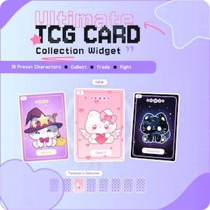 May include: A digital graphic showcasing three TCG cards with cat illustrations. The cards are labelled "Witchy", "Card 3", and "Celestial". The graphic also includes the text "Ultimate TCG CARD Collection Widget".