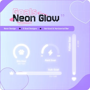 Widget de objetivo de neón para StreamElements / Objetivos de superposición de Twitch / Rastreadores horizontales, verticales, de arco y circulares