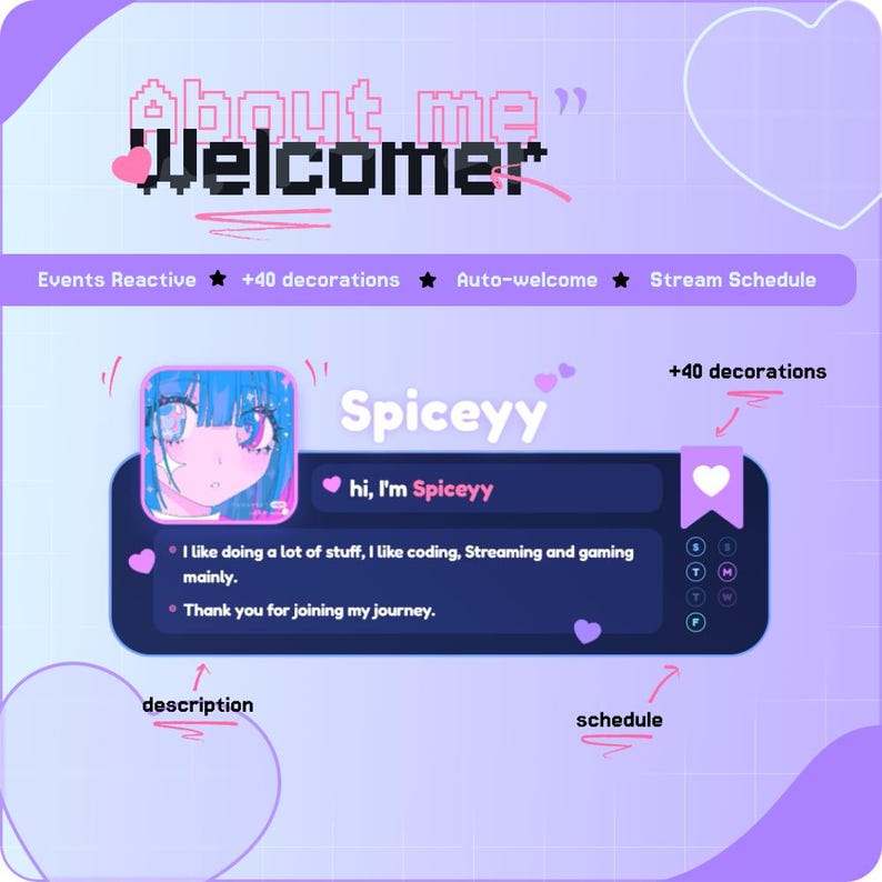 Widget de bienvenue « À propos de moi » pour StreamElements | Popup réactif aux événements | Déclenchement automatique + commande de chat | Twitch et OBS image 1