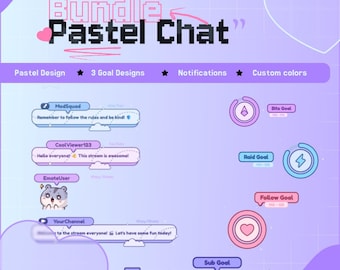 Cute Pastel Chat & Goal Widget Bundle for StreamElements | Chat Overlay with Events | Twitch • OBS