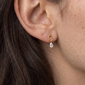 Droppformade örhängen i 925 sterlingsilver, droppformade örhängen i 14K guld med gem och CZ-kristaller, minimalistiska, fina vardagssmycken, bästa presenterna till henne 021