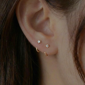 Tiny Crystal Huggie Hoop Earrings, 925 Sterling Silver, Minimalist Style