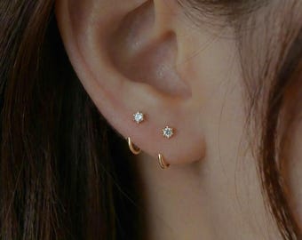 Tiny Crystal Huggie-oorbellen, 925 sterlingzilver, minimalistische stijl