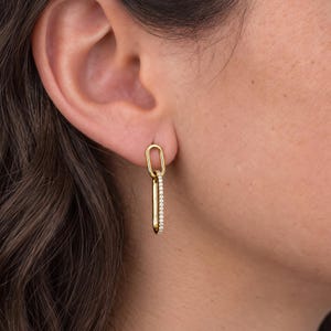 Örhängen i massivt 925 silver, hängen i 18K guld med gem, minimalistiska ovala ringar med CZ-beläggning, hypoallergenisk daglig stapelpresent till henne 18