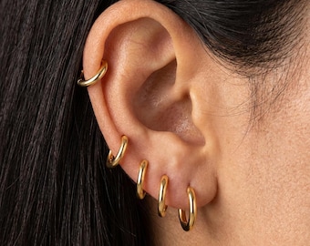 Sterling Silver Tiny Huggie Hoop Earrings, Cartilage Piercing 6mm-9mm