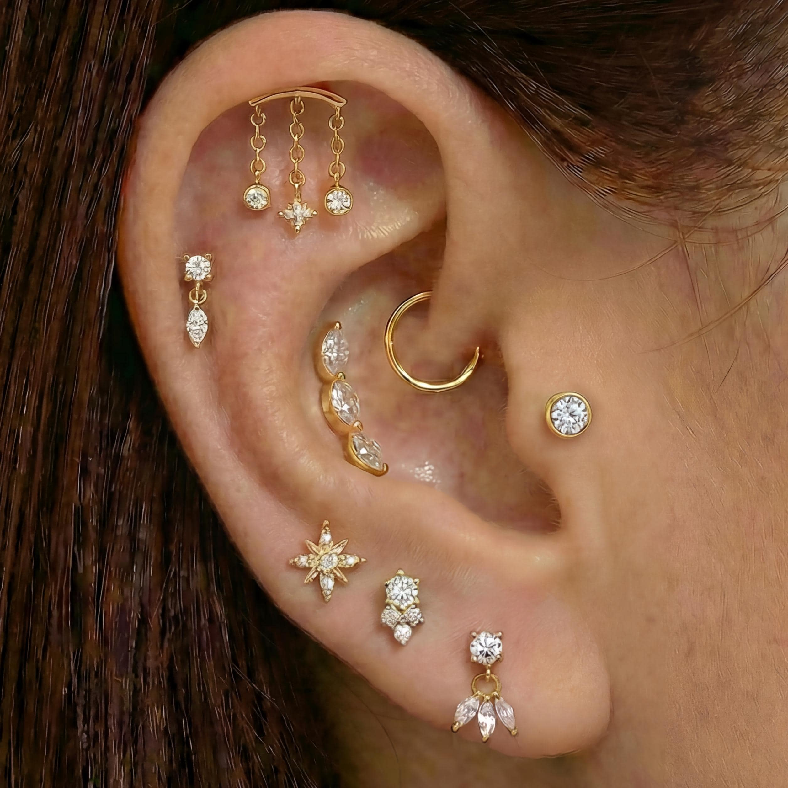 18K Gold Plated Sterling Silver Stud, Helix Tragus Ear Piercing (Single…