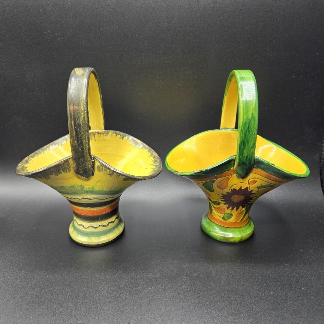 Two Handpainted Pottery Art Deco Baskets Vintage From Italy - Etsy