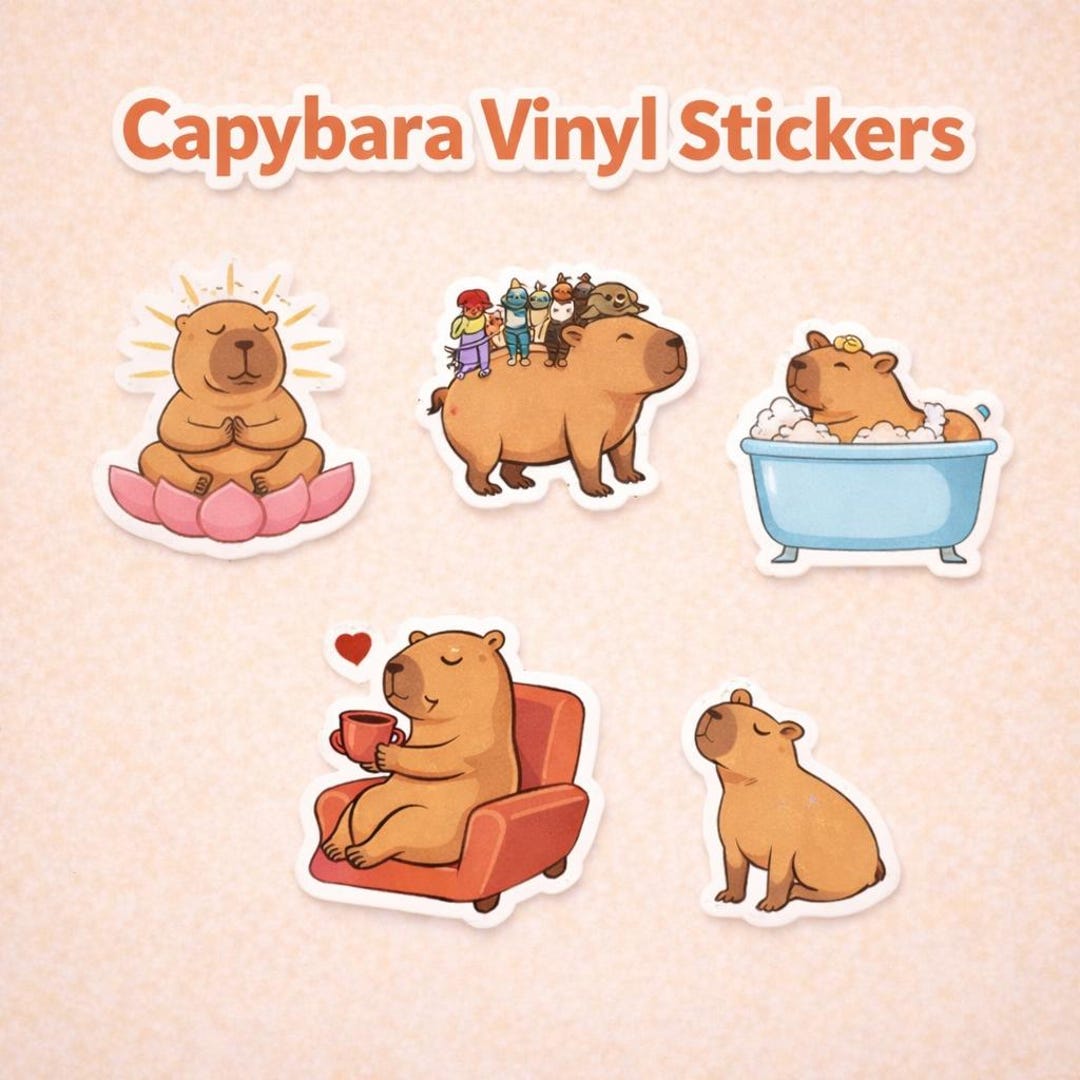 Capybara Vinyl Stickers Pack – Cute Capybara Stickers, Chibli Animal ...