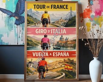 Set van 3 Grand Tours wielerposters | Tour de France, Giro d'Italia, Vuelta España | Wielermuurdecoratie | Fietsprints | Digitale download