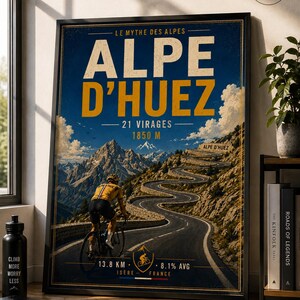 Alpe d’Huez Cycling Poster – 21 Hairpins Bike Wall Art – French Alps Cycling Print – Vintage Bicycle Decor – Digital Download