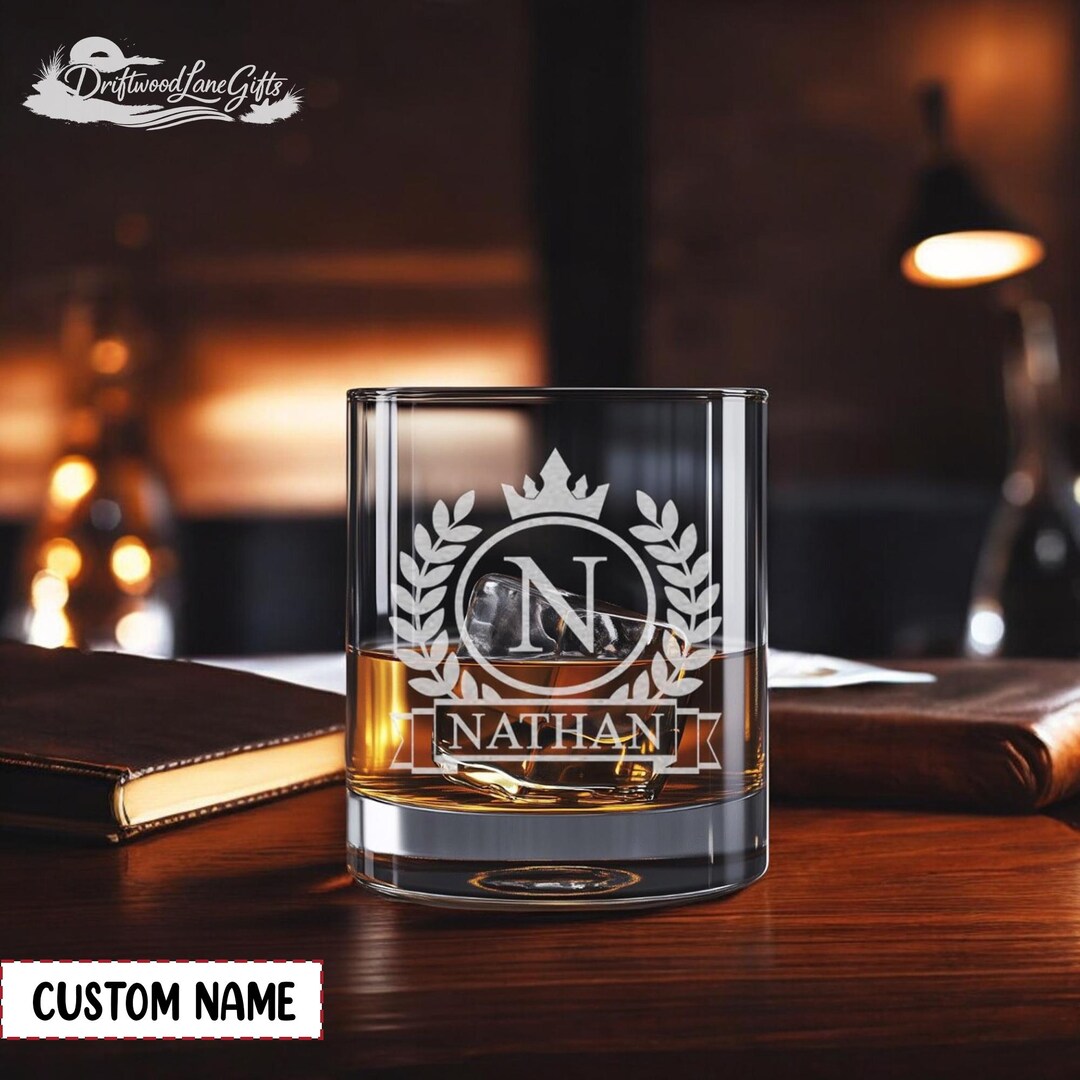 Personalized Whiskey Glass for Men, Custom Engraved Name & Initial 11oz ...