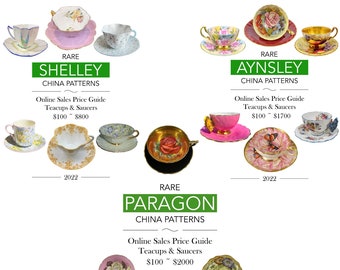 Zestaw wzorów porcelany Paragon ~ Aynsley ~ Shelley ~ 3 kolorowe przewodniki cenowe sprzedaży online ~ Szybki przewodnik ~ Do druku ~ Natychmiastowe pobranie