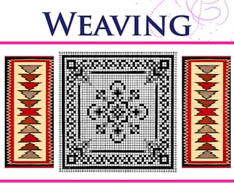 May include: A book cover with the title "HAND LOOM WEAVING" in blue text on a pink background. The cover features three images of woven patterns: a red, white, and brown Navajo-style rug, a black and white geometric pattern, and a red, white, and brown rug with a triangular pattern. The text "NAVAJO BLANKETS ~ ORIENTAL RUGS RAFFIA MATS ~ HAMMOCKS" is in blue text on a white background. The bottom of the cover features a green recycling symbol on a red background with the text "BY MATTIE PHIPPS TODD" in white text.