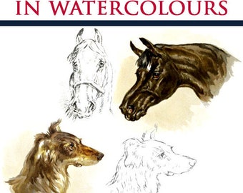 ANIMAL PAINTING in WATERCOLOURS 18 Coloured Illustrations 40 Pages Printable Rare Old Animal Studies Book Instant Download