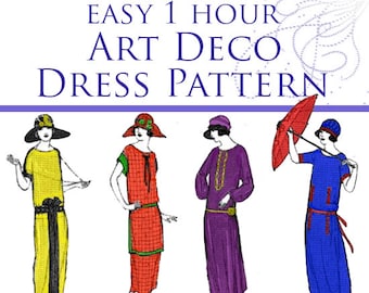 Easy 1 Hour Art Deco Dress Pattern Create A Vintage Downton Abbey Style 1920s Flapper Dress in 10 Easy Steps 29 Pages Instant Download