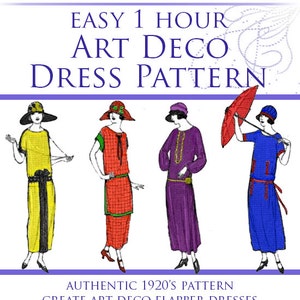 Easy 1 Hour Art Deco Dress Pattern Create A Vintage Downton Abbey Style 1920s Flapper Dress in 10 Easy Steps 29 Pages Instant Download