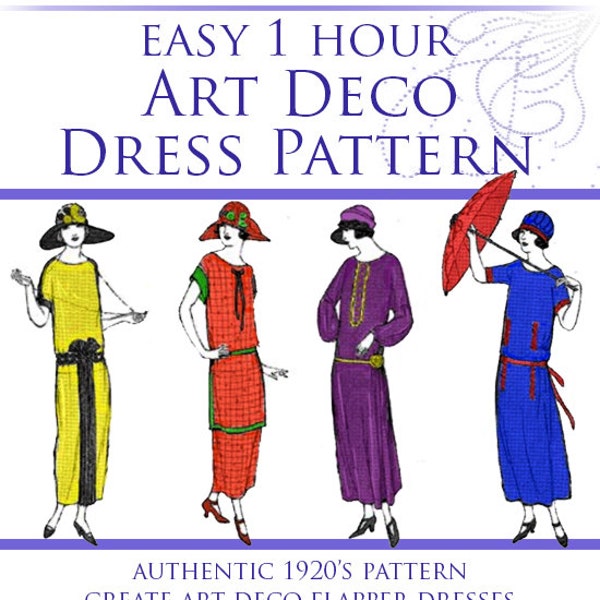 Easy 1 Hour Art Deco Dress Pattern Create A Vintage Downton Abbey Style 1920s Flapper Dress in 10 Easy Steps 29 Pages Instant Download