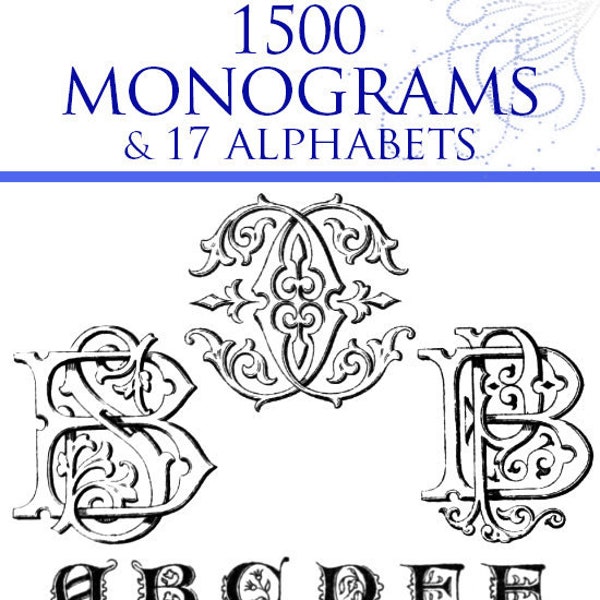 1500 MONOGRAMS and 17 ALPHABETS 80 Pages Printable Old French Pattern Book for Scrapbookers ~ Illustrators ~ Embroidery Instant Download