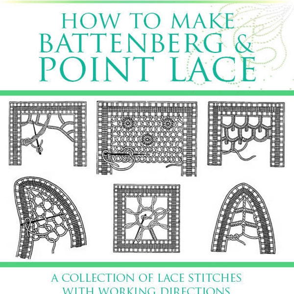 Wie man BATTENBERG und POINT LACE macht ~ Seltenes Buch mit Illustrationen ~ Beschreibungen ~ Stiche und Designs 52 Seiten druckbarer Sofort-Download