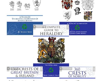 New Collection of 5x Rare Victorian HERALDRY NOBILITY CRESTS and Coat of Arms Books for Scrapbookers Illustrators Printable Instant Download