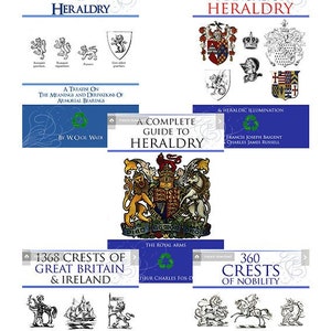 New Collection of 5x Rare Victorian HERALDRY NOBILITY CRESTS and Coat of Arms Books for Scrapbookers Illustrators Printable Instant Download
