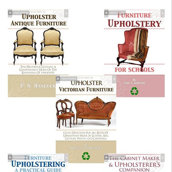 New Collection of 5 x RARE Victorian FURNITURE UPHOLSTERY Illustrated Tutorial Books ~ Lessons Tips and Hints Printable Instant Download