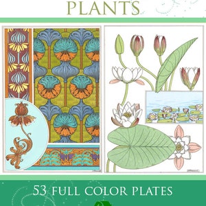 ART NOUVEAU PLANTS Pattern Book 53 Full Color Plates By M. Eugène Grasset Rare Printable illustrations Scrapbooking Collage Instant Download