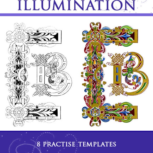 Beginners GUIDE To ALPHABET ILLUMINATION and 8 Practise Templates ~ Royalty Free Designs for Scrapbooking Collage Printable Instant Download