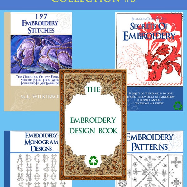 New Collection of 5x TOP SELLING EMBROIDERY Design Books ~ Lessons Instructions Stitches and Monograms to print out and use Instant Download