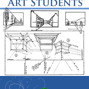 May include: A black and white illustration of a perspective drawing lesson for art students. The drawing shows a cube with vanishing points and a horizon line. The text on the page reads "Perspective for Art Students" and "By Richard G. Hatton".