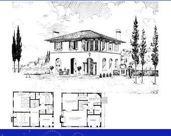 May include: A black and white illustration of a two-story house with a wrap-around porch. The house has a gabled roof and a chimney. The illustration includes floor plans for the first and second floors. The text "21 EDWARDIAN HOUSE PLANS" is at the top of the image. The text "BY W. H. BUTTERFIELD AND H. W. TUTTLE" is at the bottom of the image.