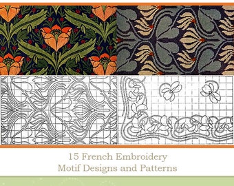 FRENCH EDITION ~ Full Color Hand Embroidery Motif Designs and Patterns Rare Book Printable or Read on Your iPad or Tablet Instant Download