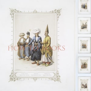 Rare Color illustrated Book on TURKISH COSTUMES of CONSTANTINOPLE Printable Royalty Free Designs for Scrapbooking, Collages Instant Download image 2