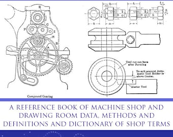 May include: A vintage book cover with a blue background and white text. The title is "American Machinists Handbook". The cover features a black and white illustration of a gear system and a tool.