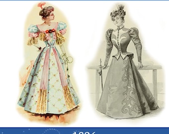 EUROPEAN DESIGNER FASHIONS 1896 with Full Page Colored Outfits Printable 37 Pages of Dresses Read on Your iPad or Tablet Instant Download