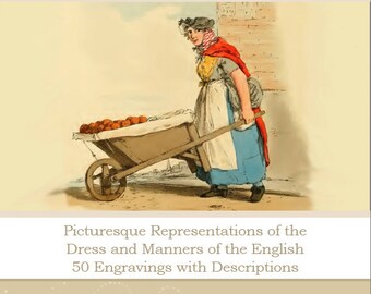 Ye Olde English 50 Coloured Engravings illustrations with Descriptions Printable or Read on Your iPad or Tablet Instant Download