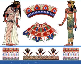 Rare illustrated Book on Ancient Egyptian Assyrian Persian Costumes and Decorations 95 pages Printable Royalty Free Designs for Scrapbooking