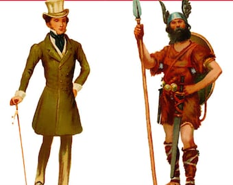 Può includere: Una copertina di libro con il titolo "The History of Male Apparel" in testo rosso. La copertina presenta due illustrazioni di uomini in diversi stili di abbigliamento storici. Il libro è di Brooks Brothers.