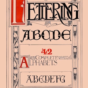42 Complete Alphabets Rare Illustrated Lettering Reference Book For Crafts People 38 pages Printable or read on your Tablet Instant Download