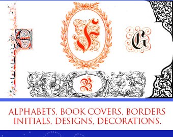 ILLUSTRATED DECORATIONS In PRINTING ~ Alphabets Book Covers Borders Initials Designs 192pg Scrapbooking Designers Printable Instant Download