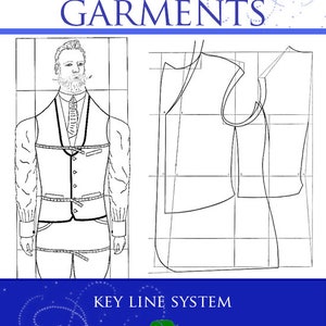 May include: A black and white illustration of a man wearing a waistcoat and a tie. The illustration is on a gridded background. The text "HOW TO CUT MEN'S GARMENTS" is at the top of the image. The text "KEY LINE SYSTEM" is below the illustration. A green recycling symbol is below the text. The text "BY FRANK A. VAN AARLE" is at the bottom of the image.